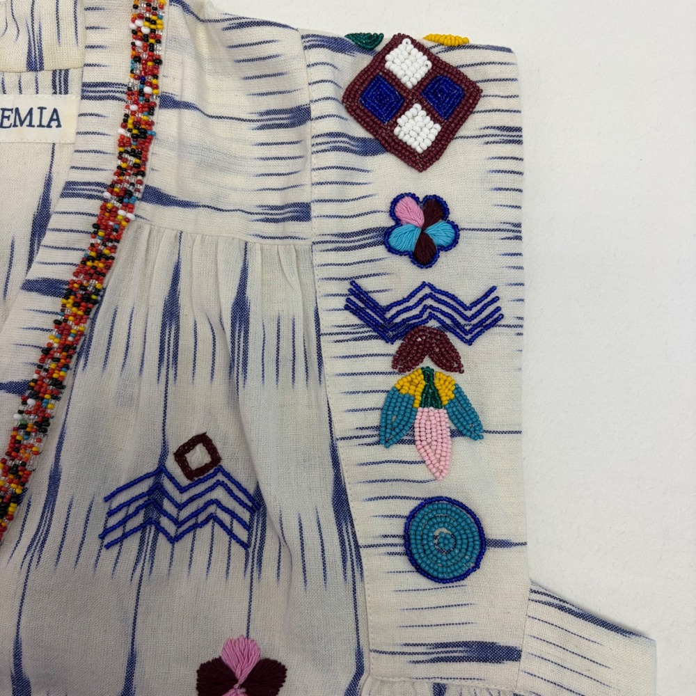 Alix of Bohemia Top Women Small Beaded Embroidered Ikat Cotton Boho Artisan $780 - Picture 6 of 15